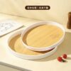طقم صينيه مدور  ومربع خشبى ميلامين خشبى 2 قطعه