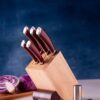 طقم سكاكين ستانلس على استاند خشب بقاعده بنى